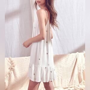 Storia Embroidered Star Print Ruffle Hem White Mini Dress Size M